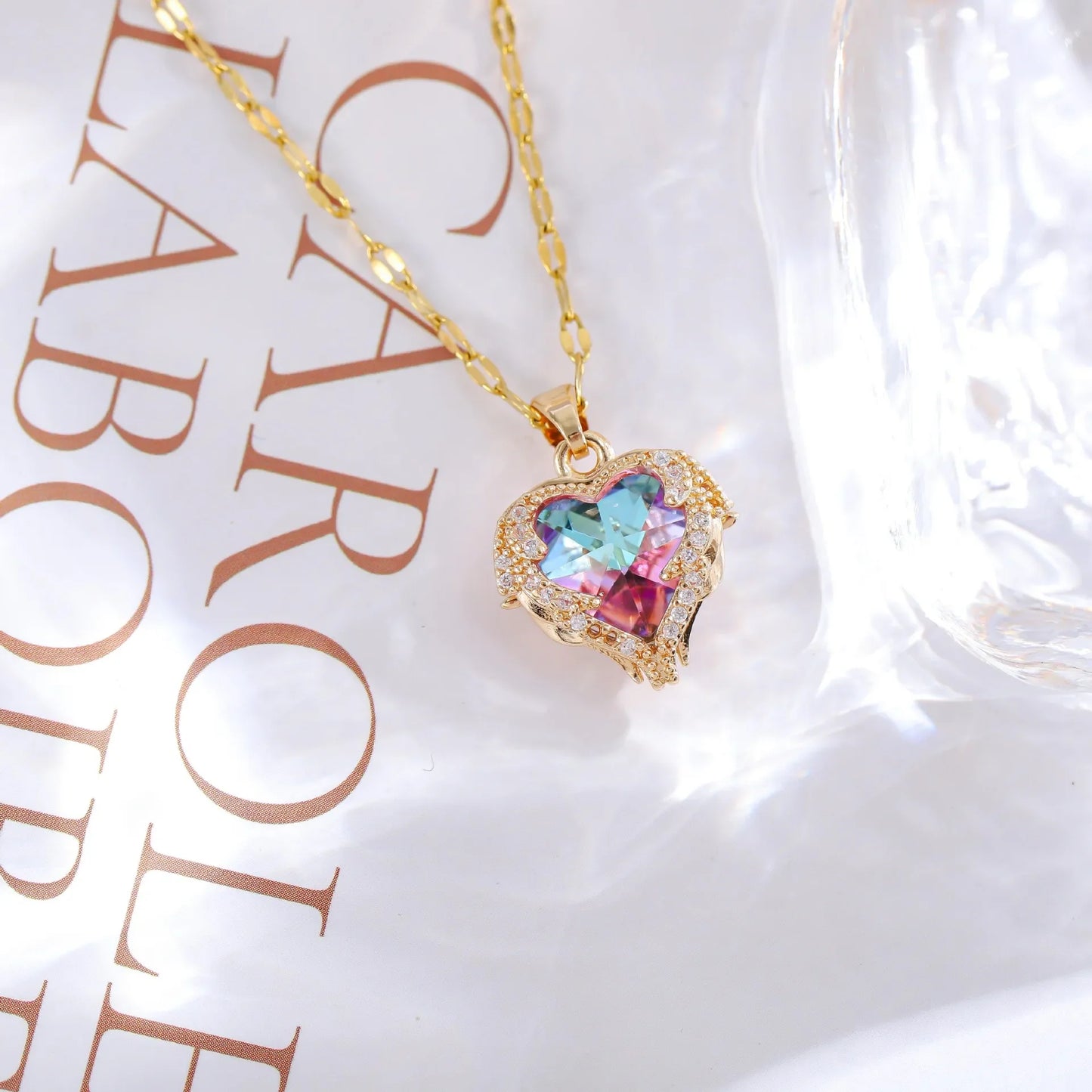 Colorful Zircon Love Heart Pendant Necklaces
