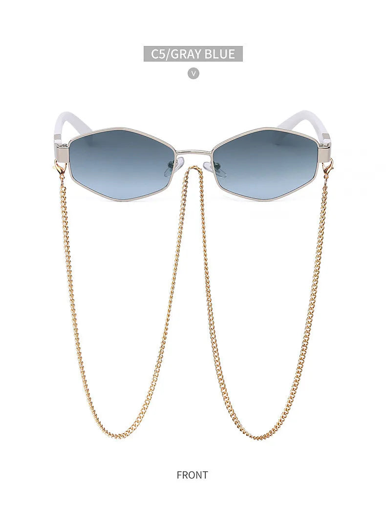 Trendy Retro Hexagon With Chain Sunglasses