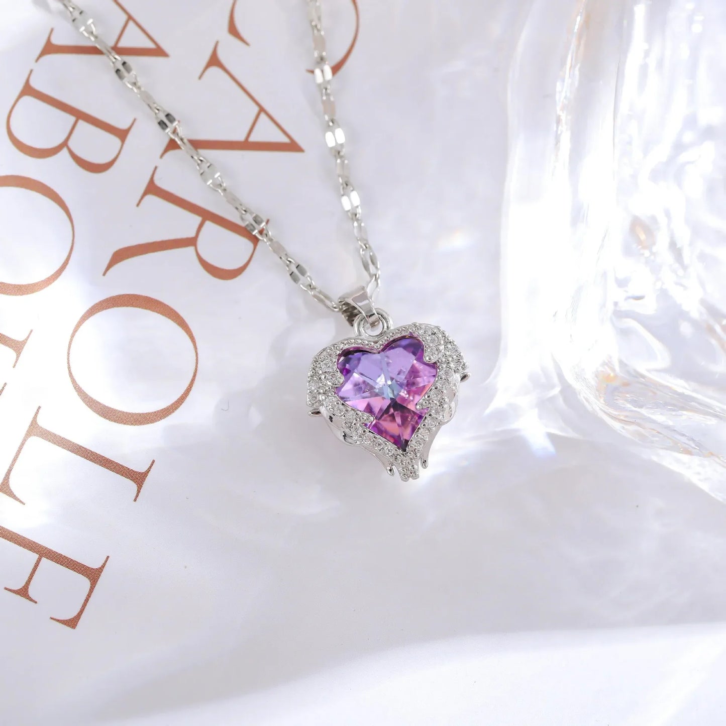Colorful Zircon Love Heart Pendant Necklaces