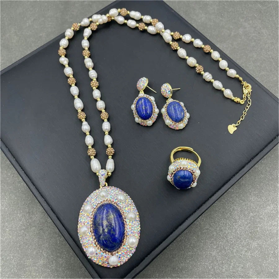 Natural Lapis lazuli Gemstone Pearl Jewelry