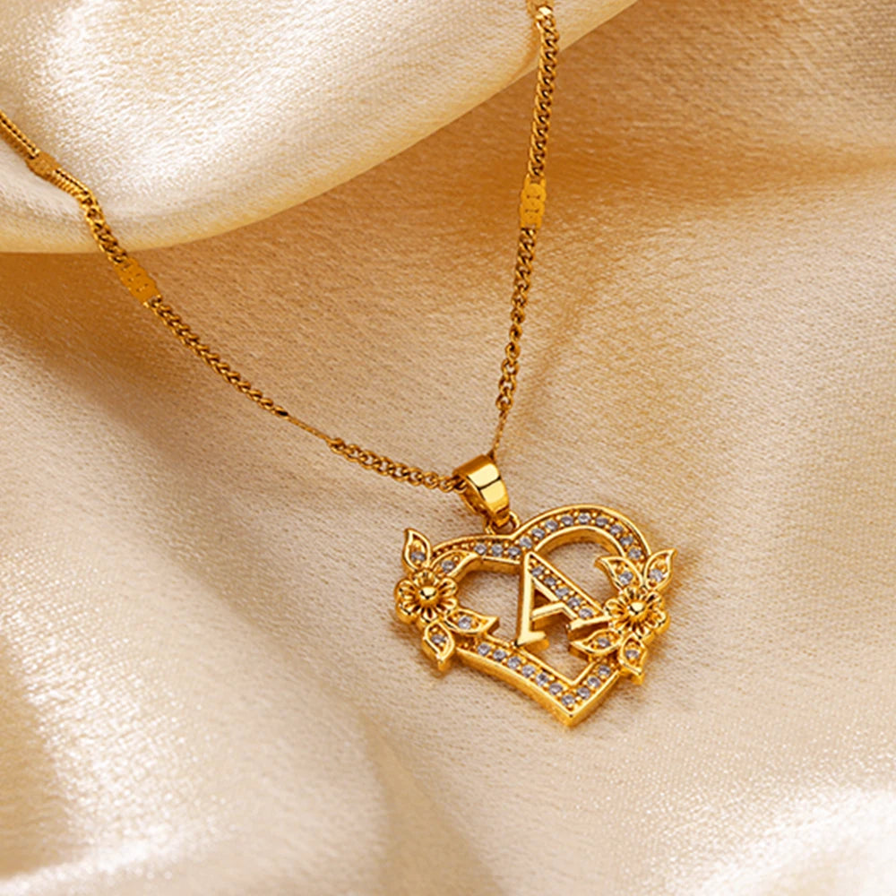 Heart Initial Letter Necklaces