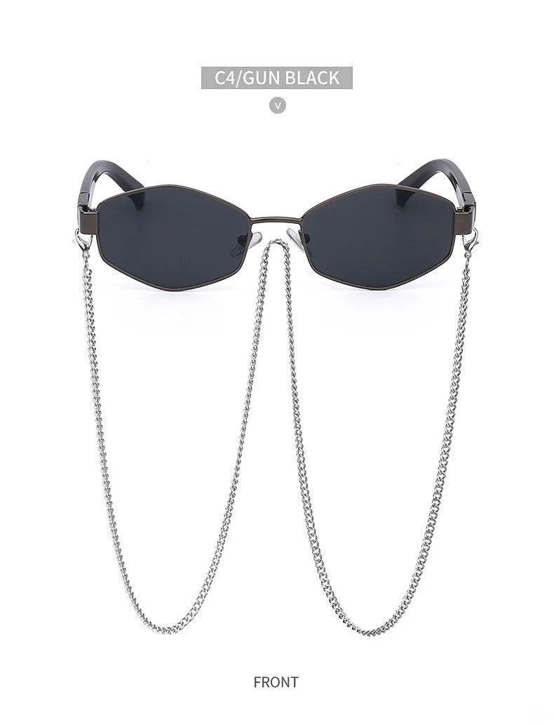 Trendy Retro Hexagon With Chain Sunglasses