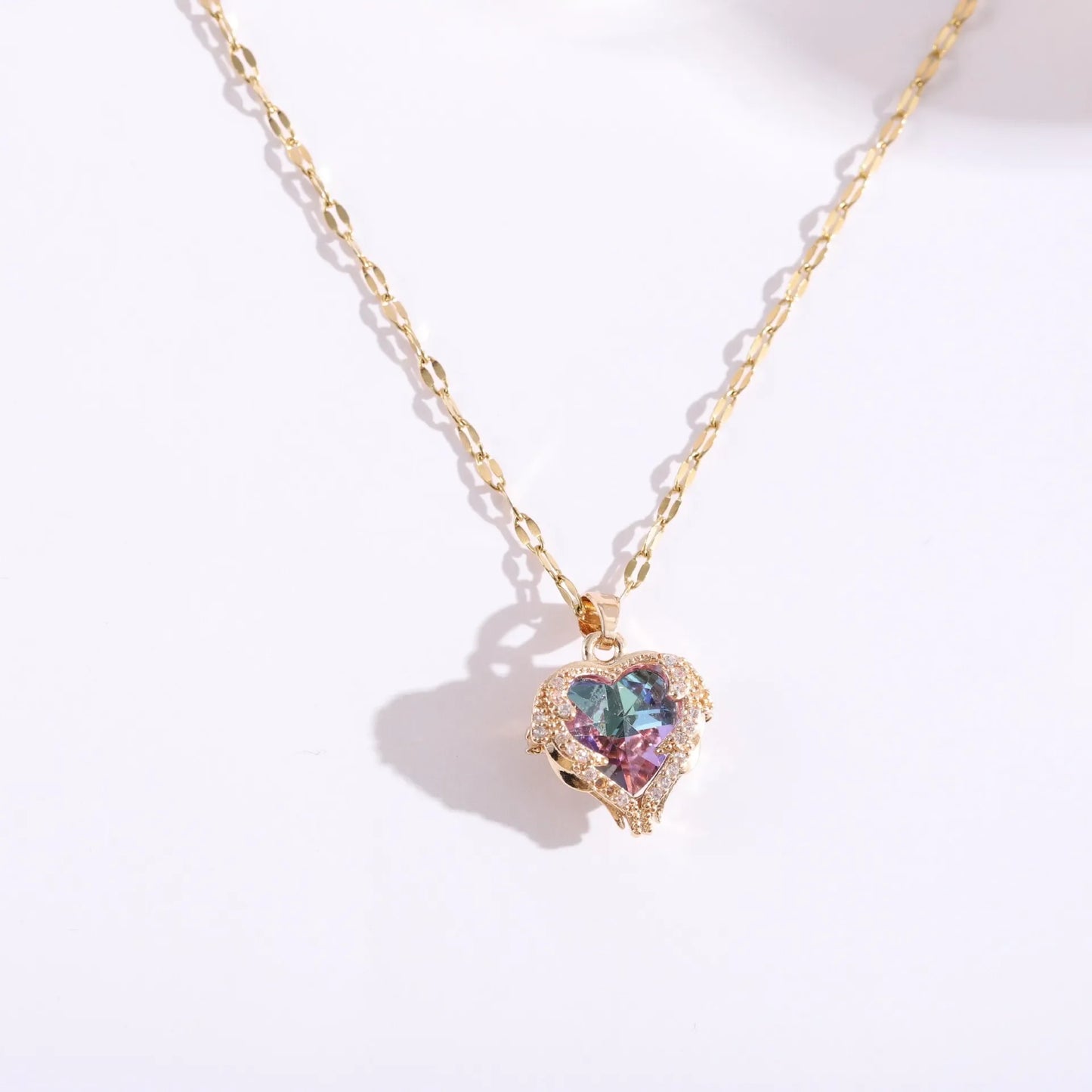 Colorful Zircon Love Heart Pendant Necklaces