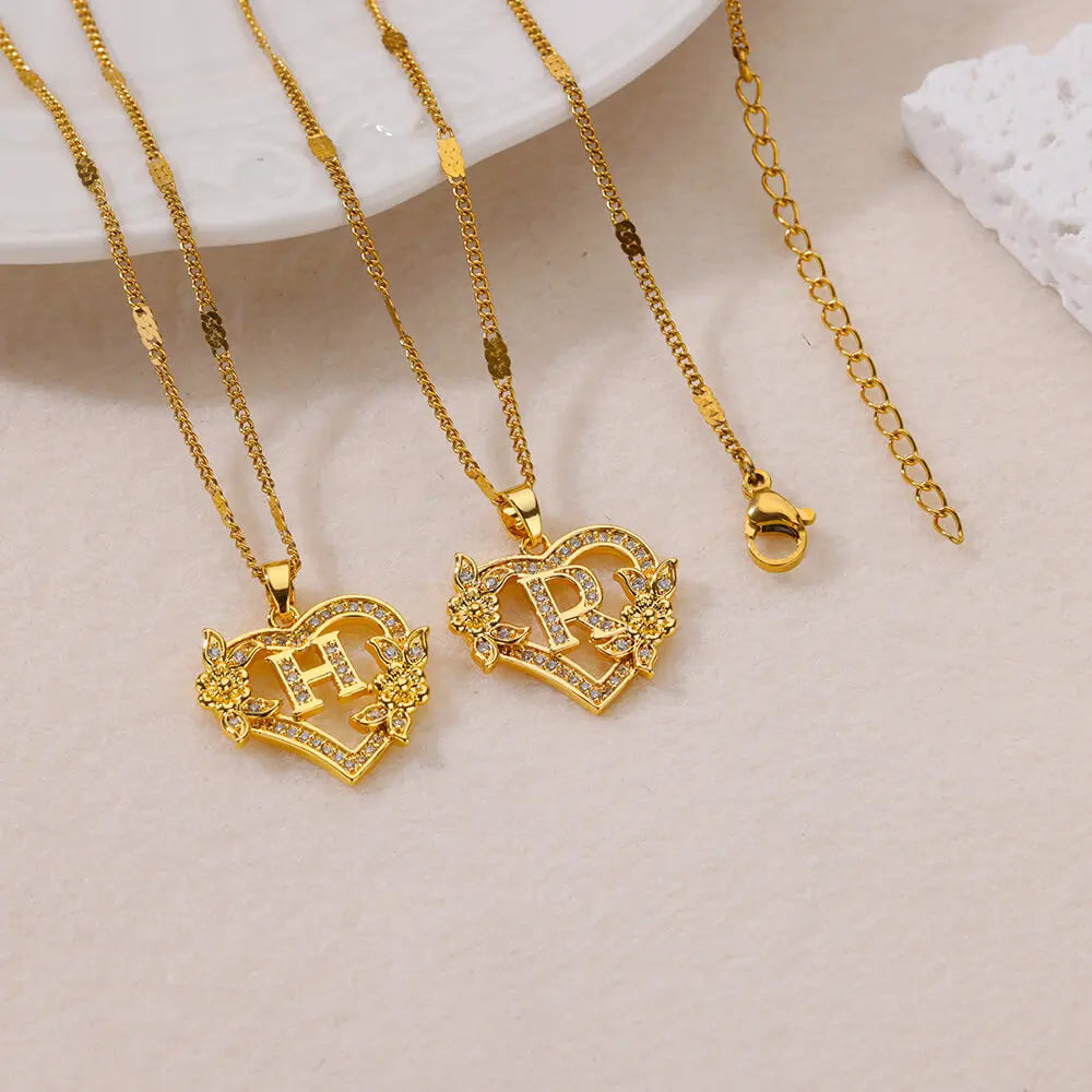 Heart Initial Letter Necklaces
