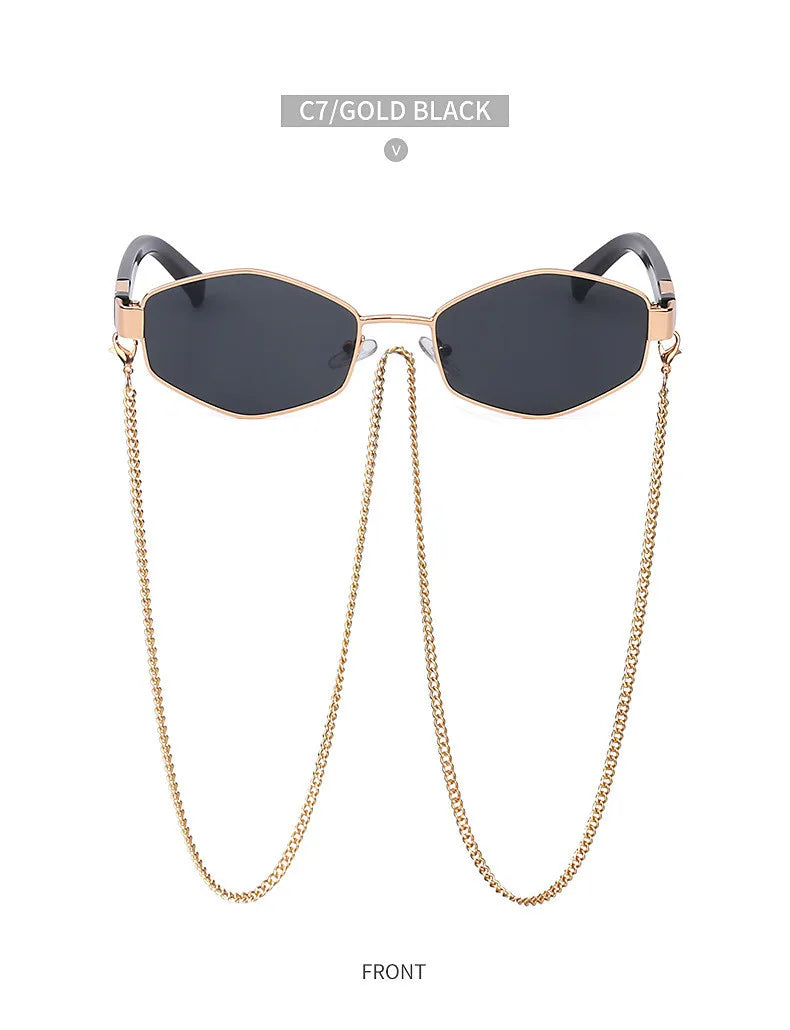 Trendy Retro Hexagon With Chain Sunglasses