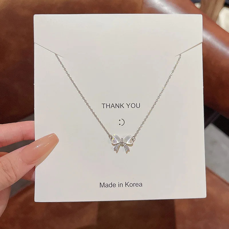 Trendy Luxury Opal Bow Necklace