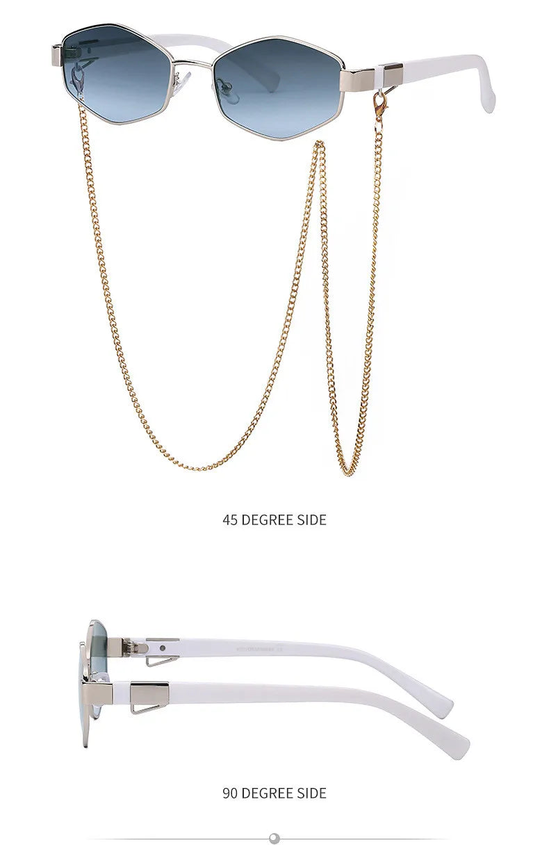Trendy Retro Hexagon With Chain Sunglasses