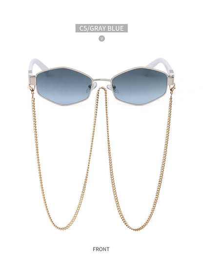 Trendy Retro Hexagon With Chain Sunglasses
