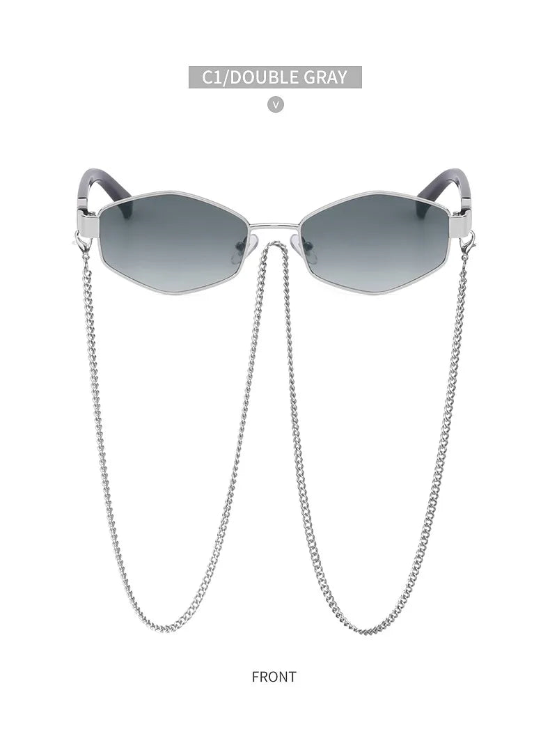 Trendy Retro Hexagon With Chain Sunglasses