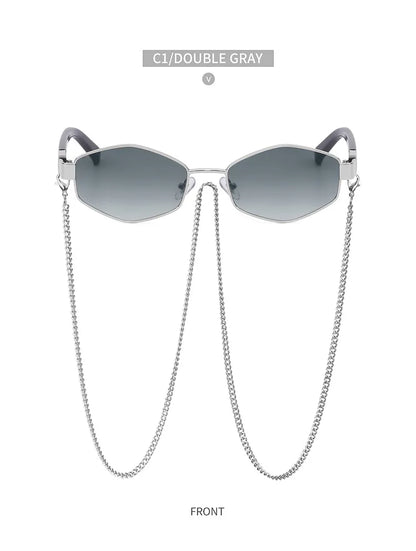 Trendy Retro Hexagon With Chain Sunglasses