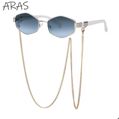 Trendy Retro Hexagon With Chain Sunglasses