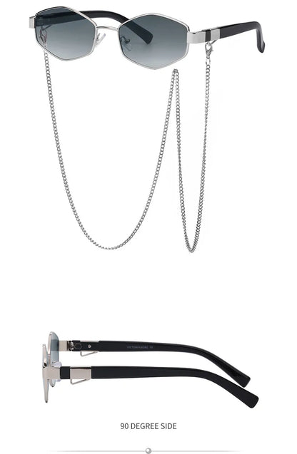 Trendy Retro Hexagon With Chain Sunglasses