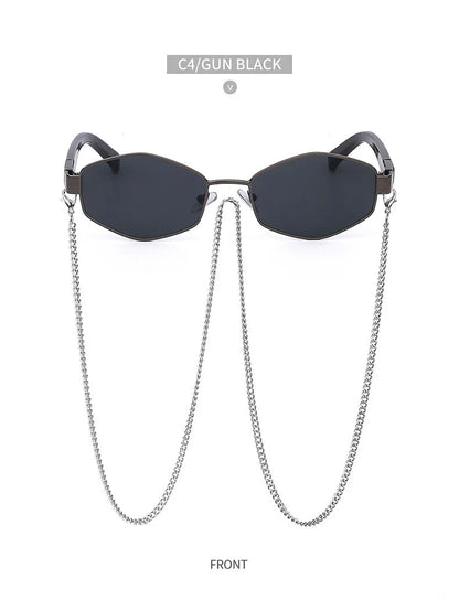 Trendy Retro Hexagon With Chain Sunglasses