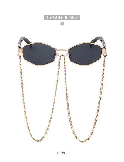 Trendy Retro Hexagon With Chain Sunglasses