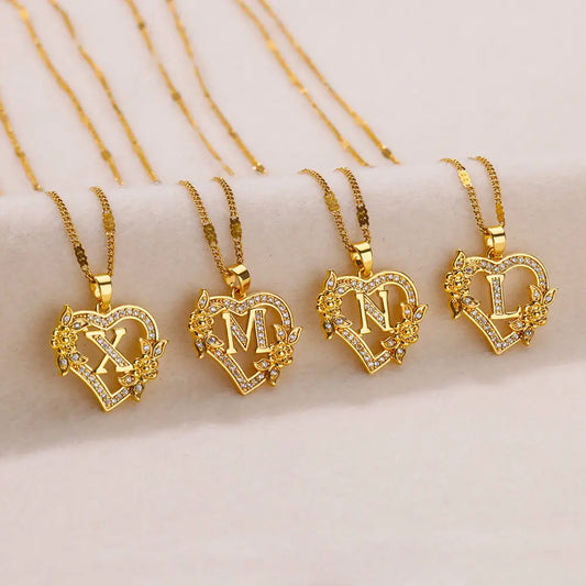 Heart Initial Letter Necklaces