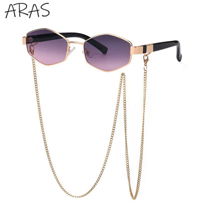 Trendy Retro Hexagon With Chain Sunglasses