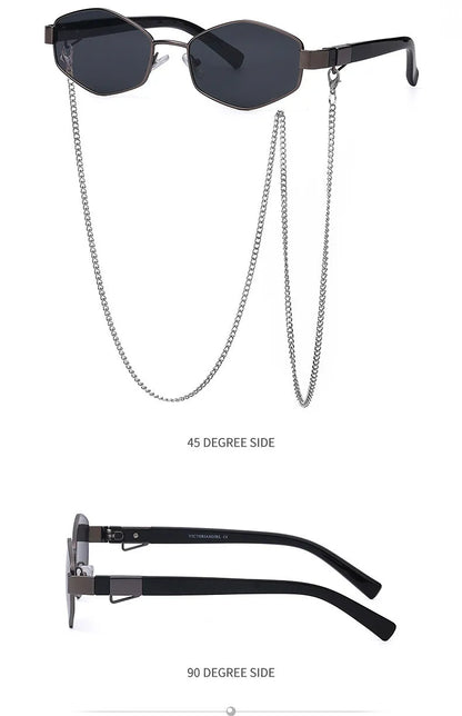 Trendy Retro Hexagon With Chain Sunglasses