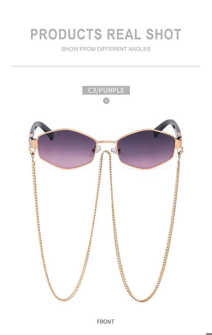 Trendy Retro Hexagon With Chain Sunglasses