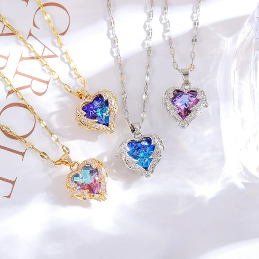 Colorful Zircon Love Heart Pendant Necklaces