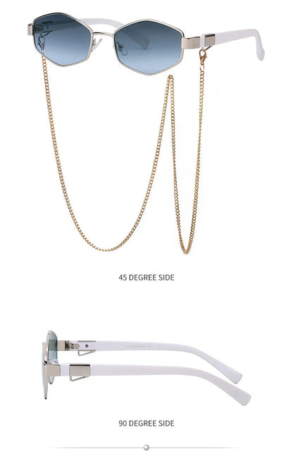 Trendy Retro Hexagon With Chain Sunglasses